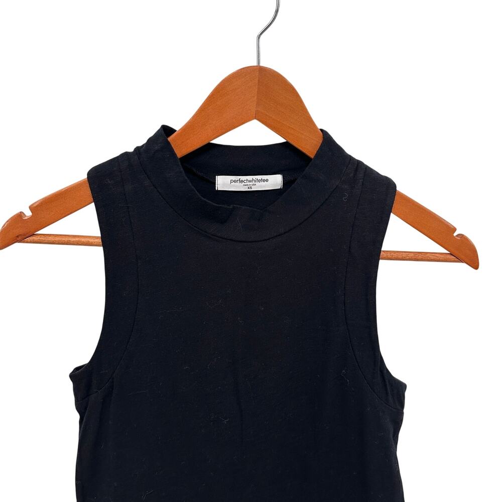 PERFECTWHITETEE Black Mock Neck Tank // XS - Picture 2 of 5